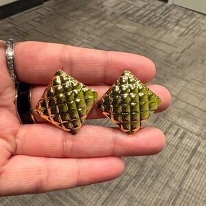 Gold and Green Quilted Earrings
